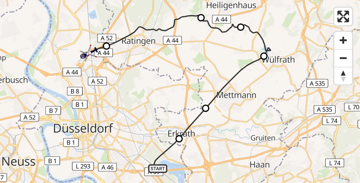 Flugroute Polizeihubschrauber Düsseldorf - Düsseldorf Flughafen, 21 Juli 2026, 07:23