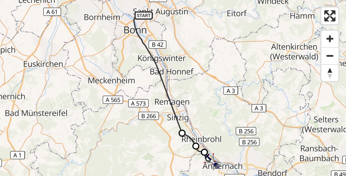 Flugroute Polizeihubschrauber Bonn - Andernach, 21 Juli 2026, 07:37