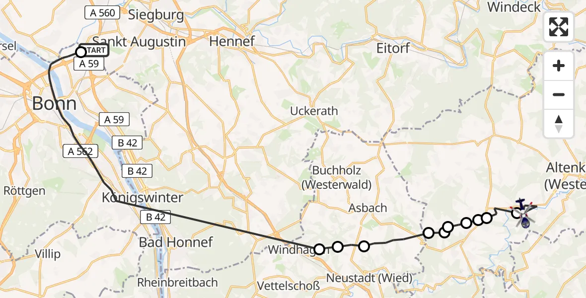 Flugroute Polizeihubschrauber Sankt Augustin - Neitersen, 21 Juli 2026, 07:37