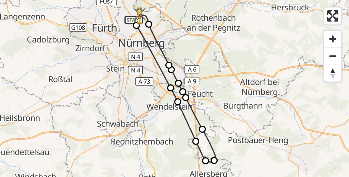 Flugroute Ambulanzhubschrauber Flughafen Nuremberg - Flughafen Nuremberg, 21 Juli 2026, 07:49