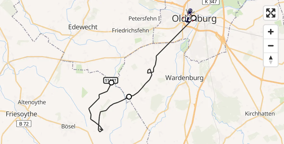 Flugroute Polizeihubschrauber Edewecht - Oldenburg (Oldb), 21 Juli 2026, 08:12