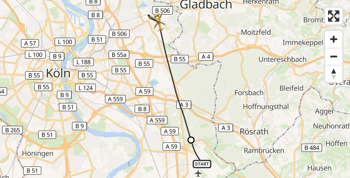 Flugroute Rettungshubschrauber Köln Bonn Flughafen - Köln, 21 Juli 2026, 08:16