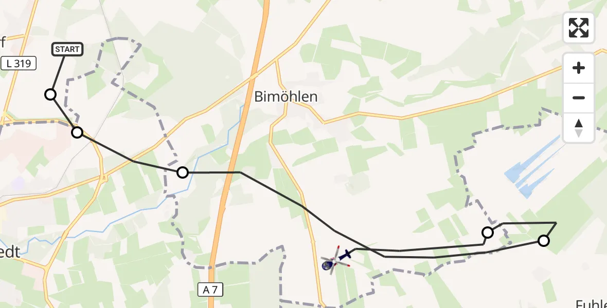 Flugroute Polizeihubschrauber Bad Bramstedt Hubschrauberlandeplatz - Bimöhlen, 21 Juli 2026, 08:18