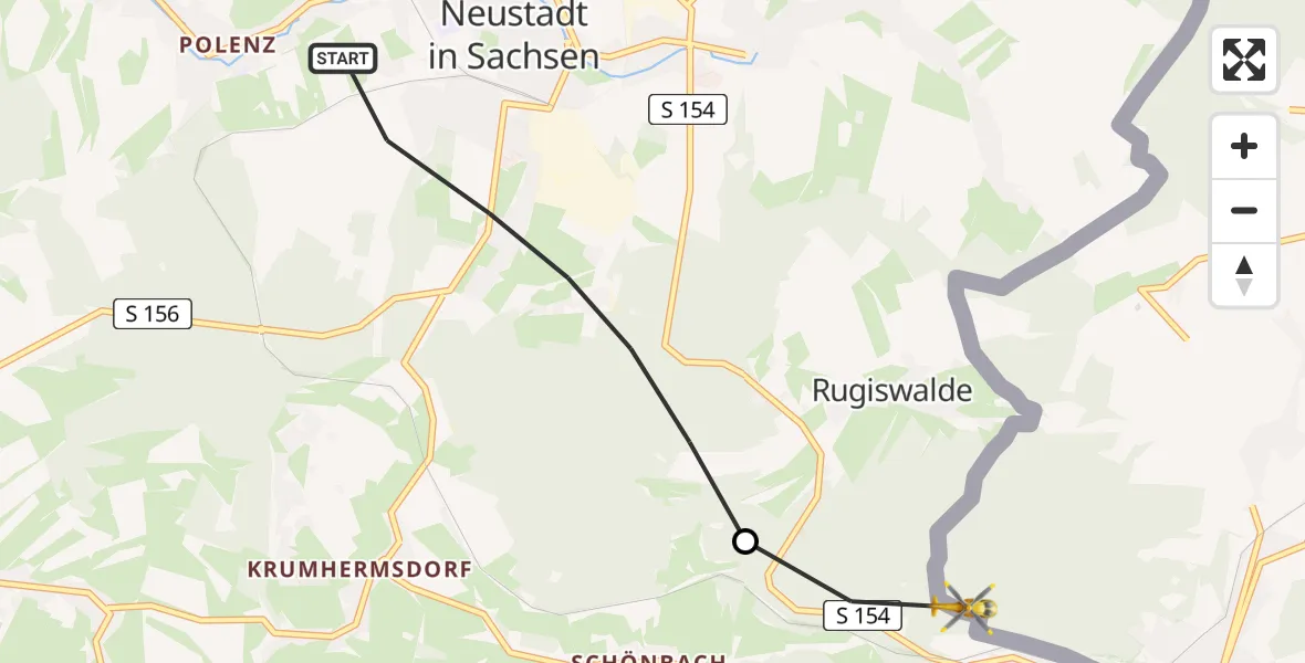 Flugroute Rettungshubschrauber Neustadt in Sachsen - Sebnitz, 21 Juli 2026, 08:20