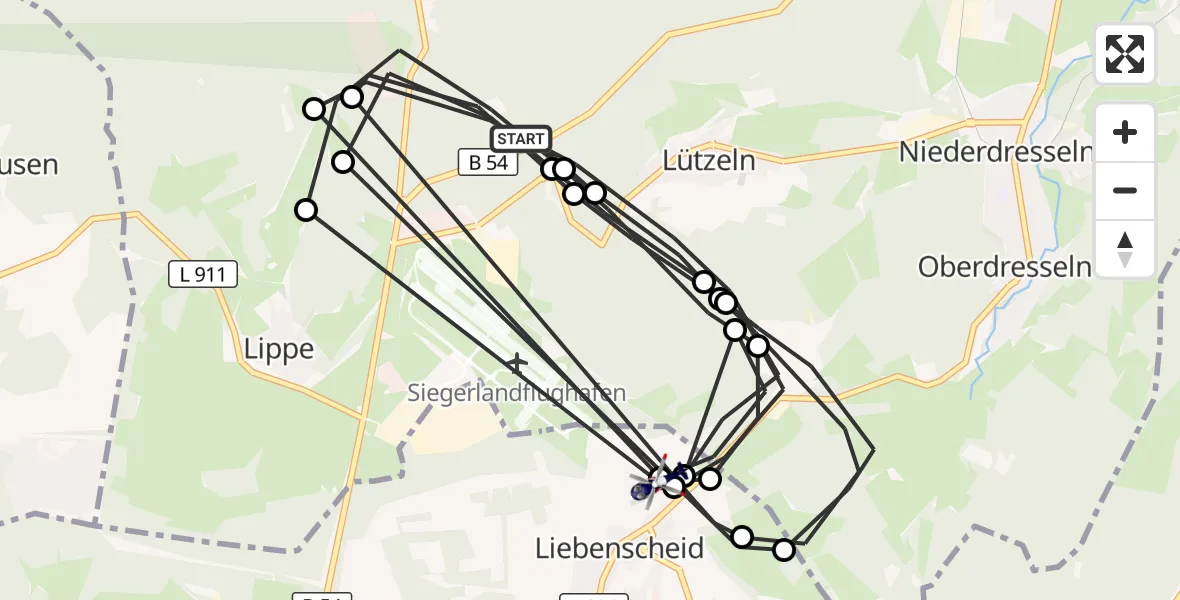Flugroute Polizeihubschrauber Burbach - Siegerland Flughafen, 21 Juli 2026, 08:20