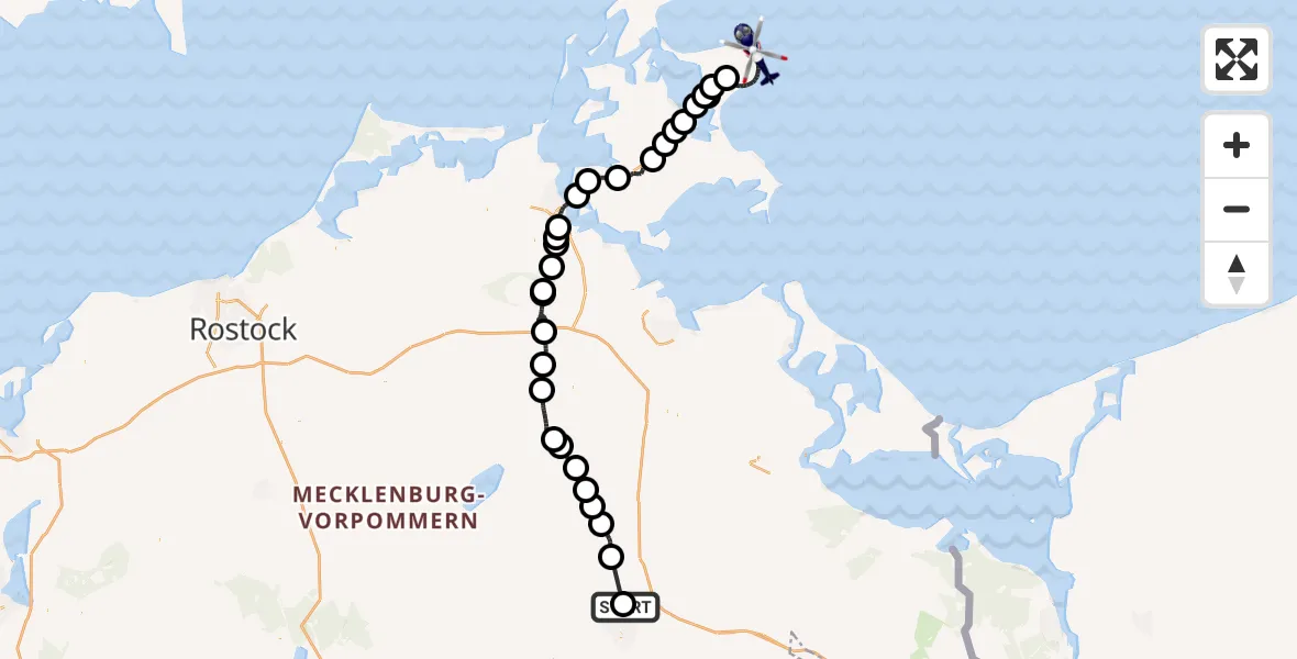 Flugroute Polizeihubschrauber Neubrandenburg Trollenhagen Flughafen - Sassnitz, 21 Juli 2026, 08:22