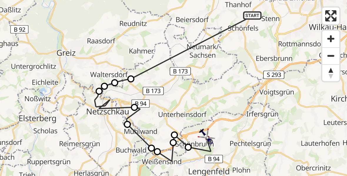 Flugroute Polizeihubschrauber Lichtentanne - Lengenfeld, 21 Juli 2026, 08:22