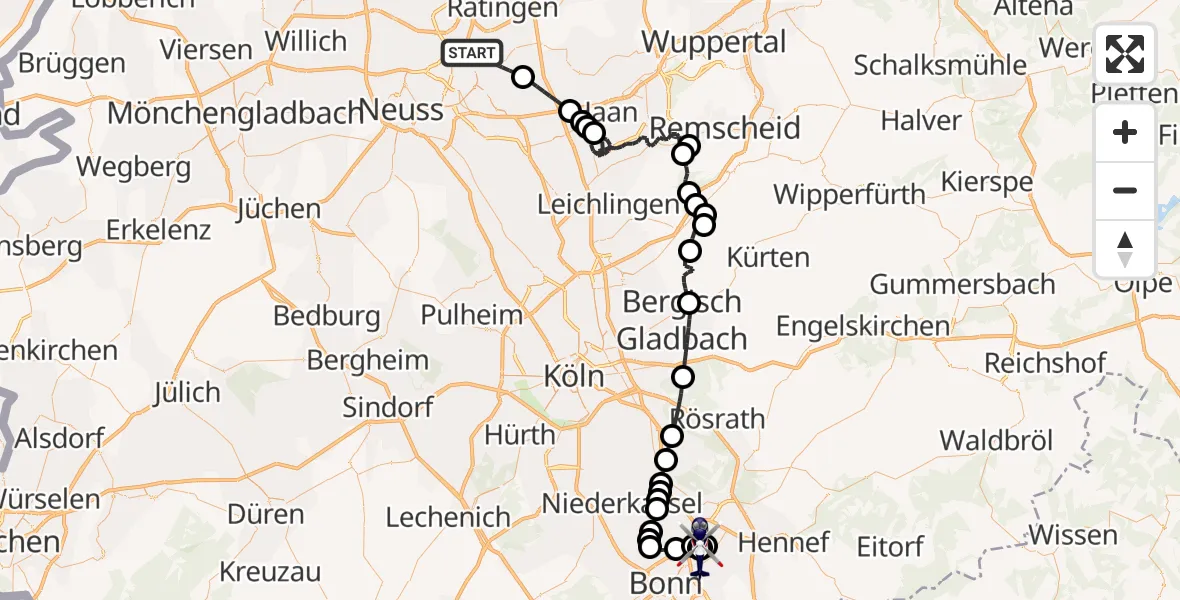 Flugroute Polizeihubschrauber Düsseldorf - Sankt Augustin, 21 Juli 2026, 08:26