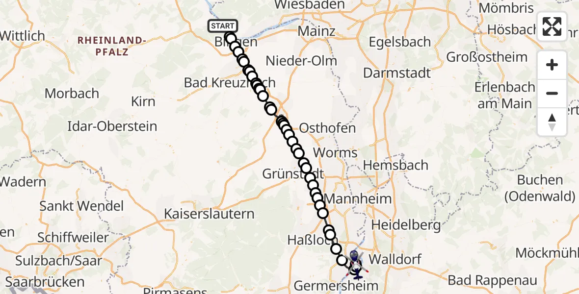Flugroute Polizeihubschrauber Trechtingshausen - Römerberg, 21 Juli 2026, 08:26