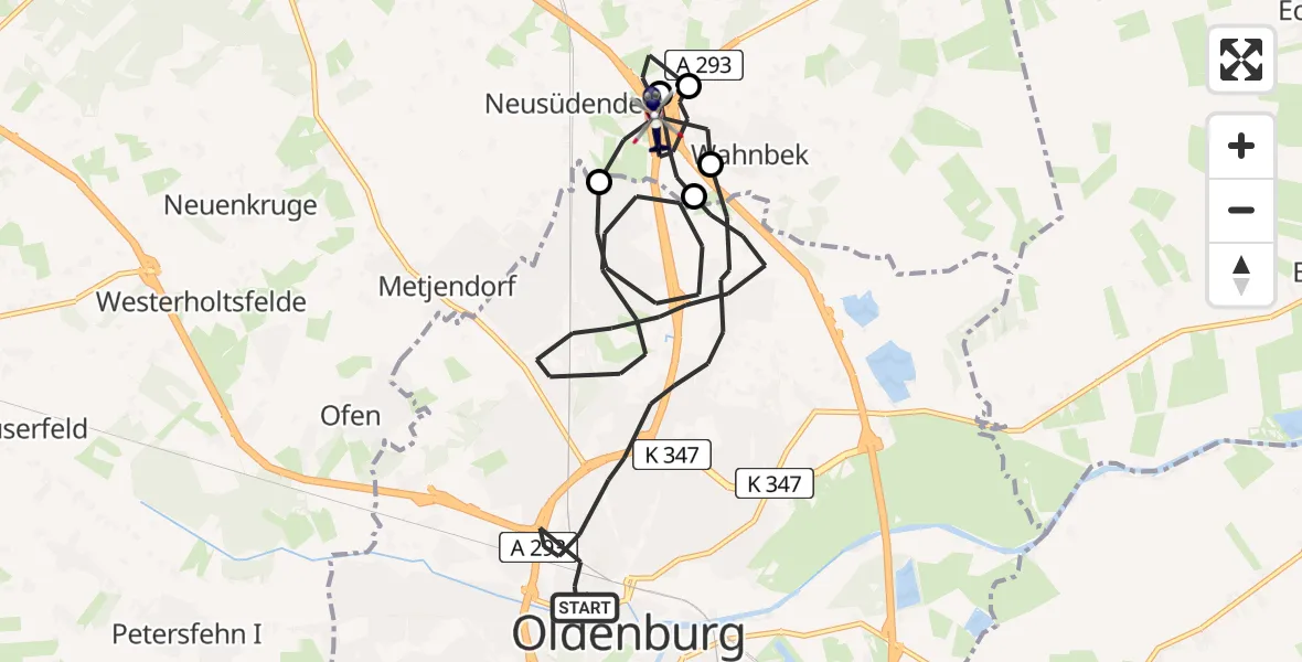 Flugroute Polizeihubschrauber Oldenburg (Oldb) - Rastede, 21 Juli 2026, 08:30