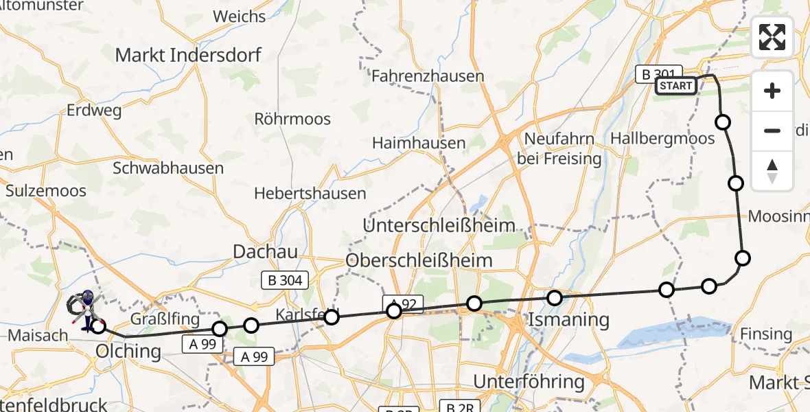 Flugroute Polizeihubschrauber München Flughafen - Maisach, 21 Juli 2026, 08:36