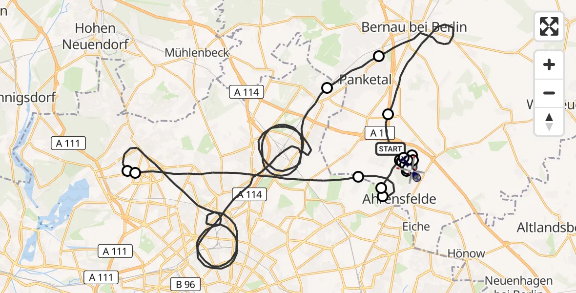 Flugroute Polizeihubschrauber Panketal - Ahrensfelde, 21 Juli 2026, 08:36