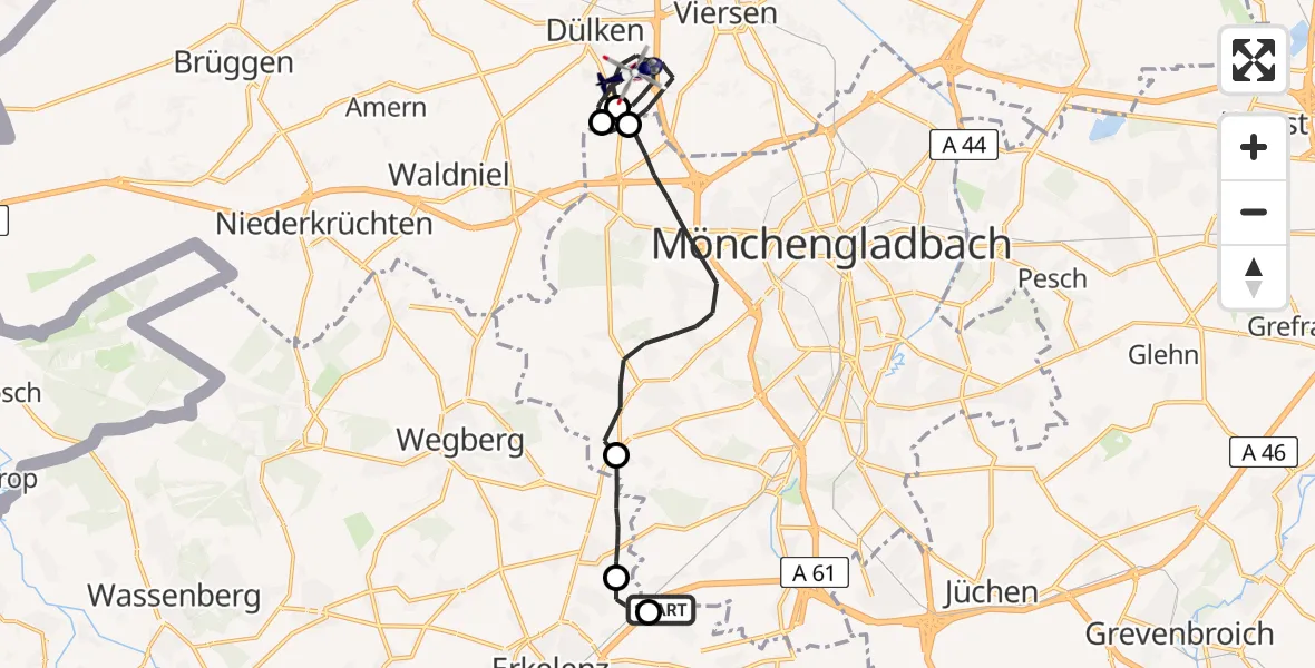 Flugroute Polizeihubschrauber Mönchengladbach - Viersen, 21 Juli 2026, 08:38