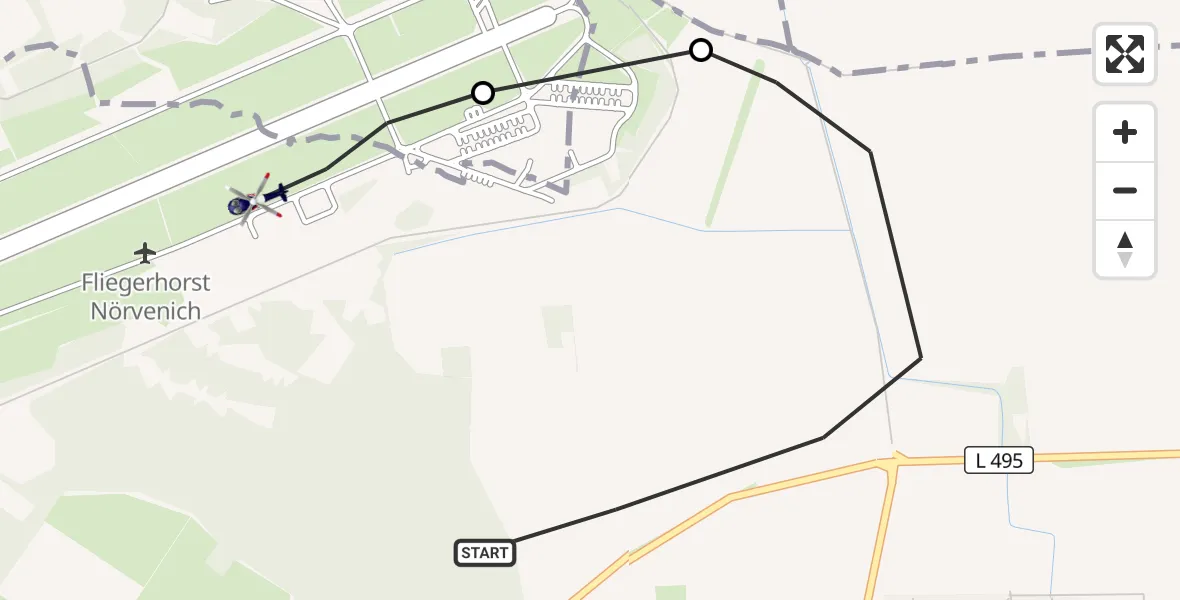 Flugroute Polizeihubschrauber Nörvenich - Militärflugplatz Nörvenich, 21 Juli 2026, 08:42