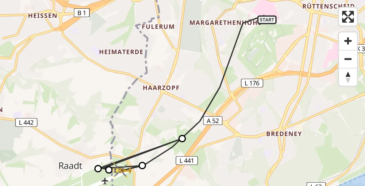 Flugroute Ambulanzhubschrauber Essen - Essen, 21 Juli 2026, 08:43