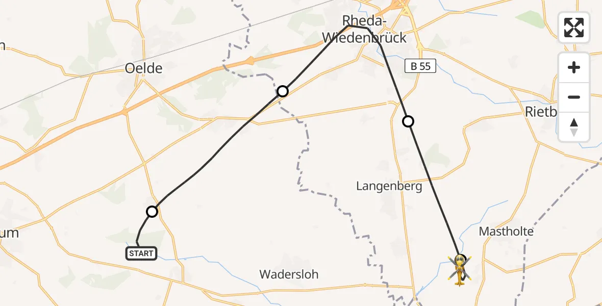 Flugroute Rettungshubschrauber Wadersloh - Rietberg, 21 Juli 2026, 08:44