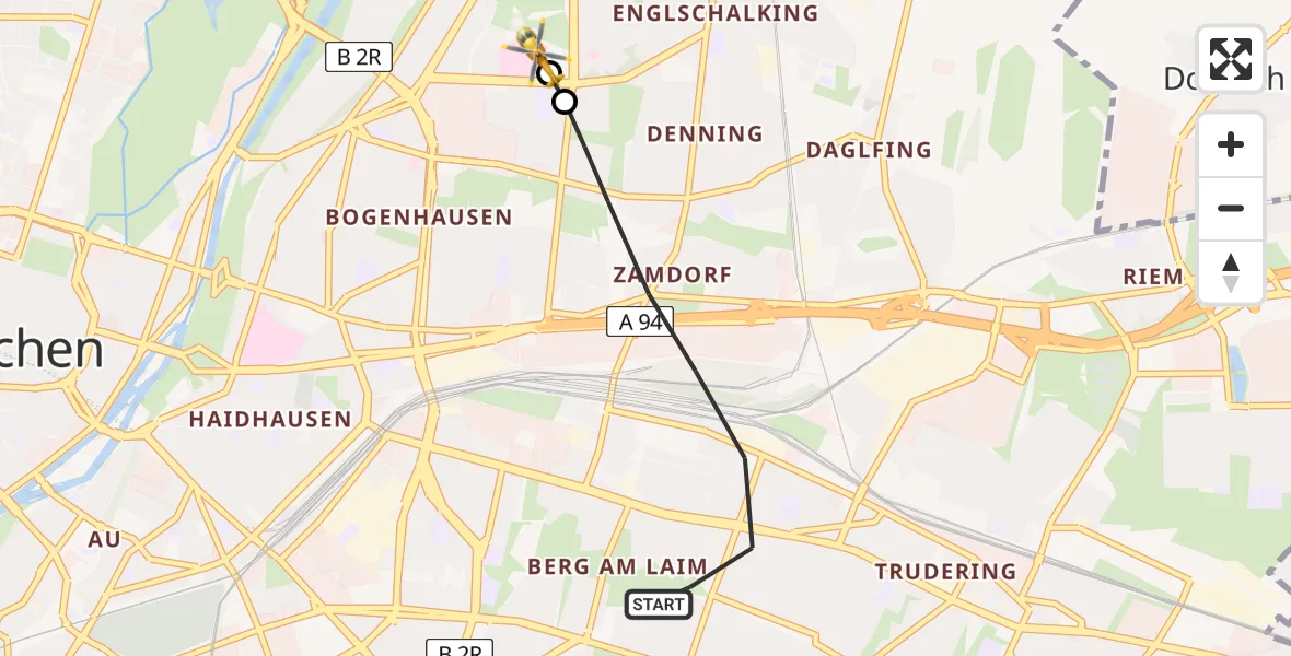 Flugroute Rettungshubschrauber München - München Bogenhausen Hospital, 21 Juli 2026, 08:46