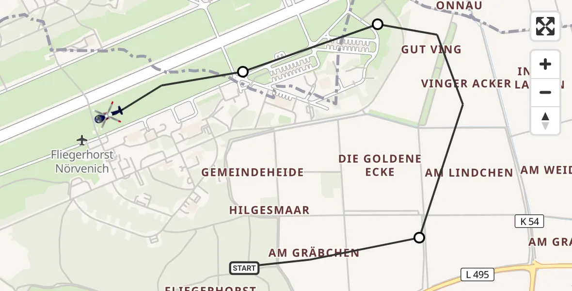 Flugroute Polizeihubschrauber Militärflugplatz Nörvenich - Militärflugplatz Nörvenich, 21 Juli 2026, 08:47
