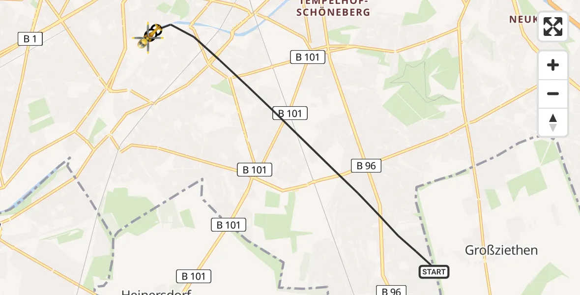 Flugroute Rettungshubschrauber Berlin - Charité Clinic Benjamin Franklin Campus, 21 Juli 2026, 08:49