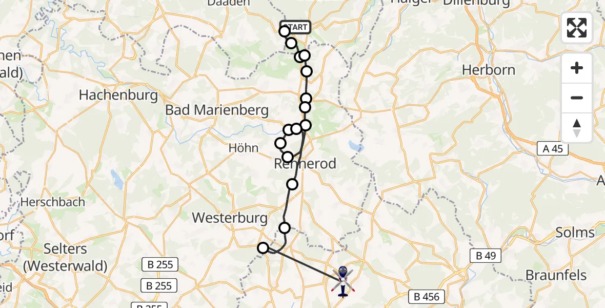 Flugroute Polizeihubschrauber Burbach - Waldbrunn (Westerwald), 21 Juli 2026, 08:51