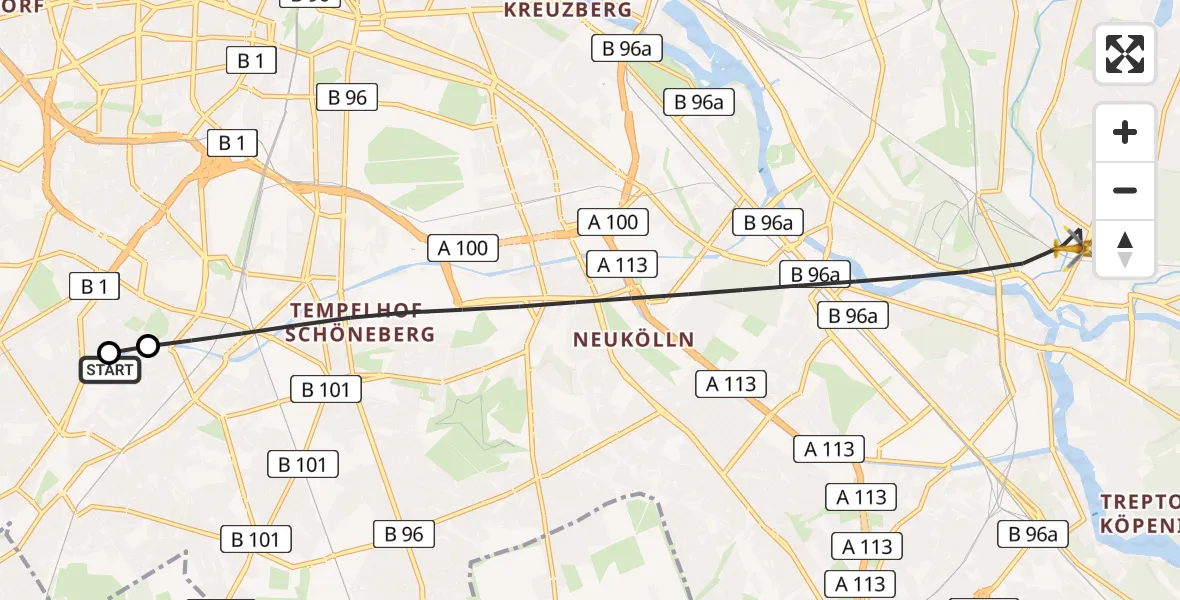 Flugroute Rettungshubschrauber Charité Clinic Benjamin Franklin Campus - Berlin, 21 Juli 2026, 08:58