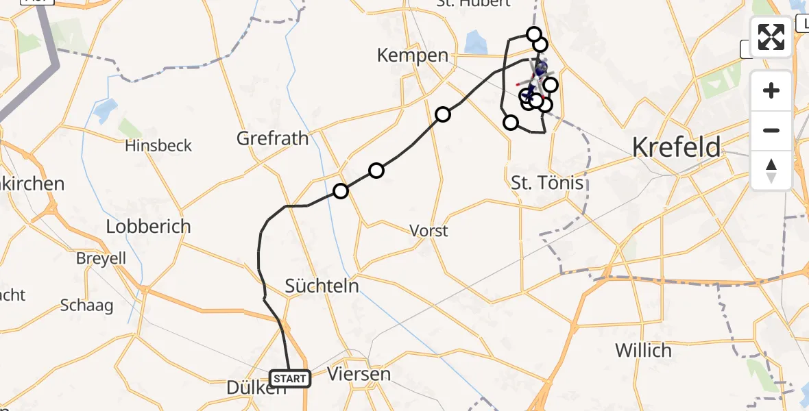Flugroute Polizeihubschrauber Viersen - Kempen, 21 Juli 2026, 08:58