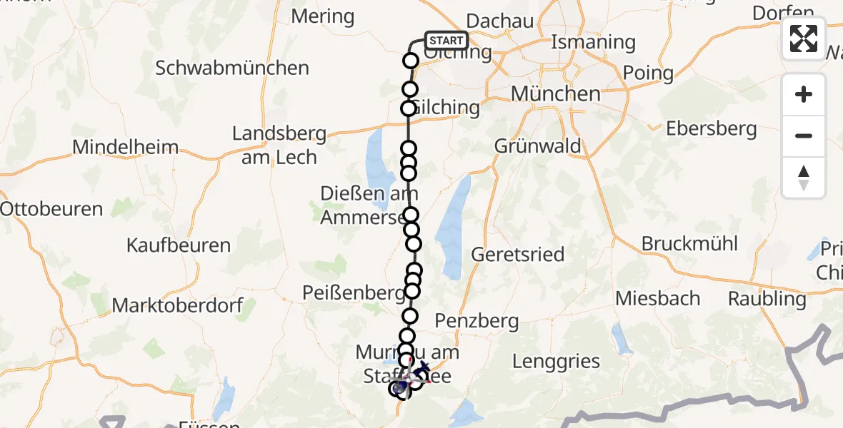 Flugroute Polizeihubschrauber Maisach - Murnau a.Staffelsee, 21 Juli 2026, 09:01