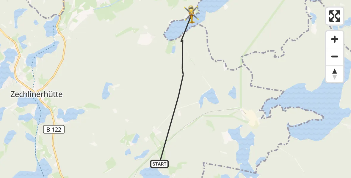 Flugroute Rettungshubschrauber Rheinsberg - Wesenberg, 21 Juli 2026, 09:02