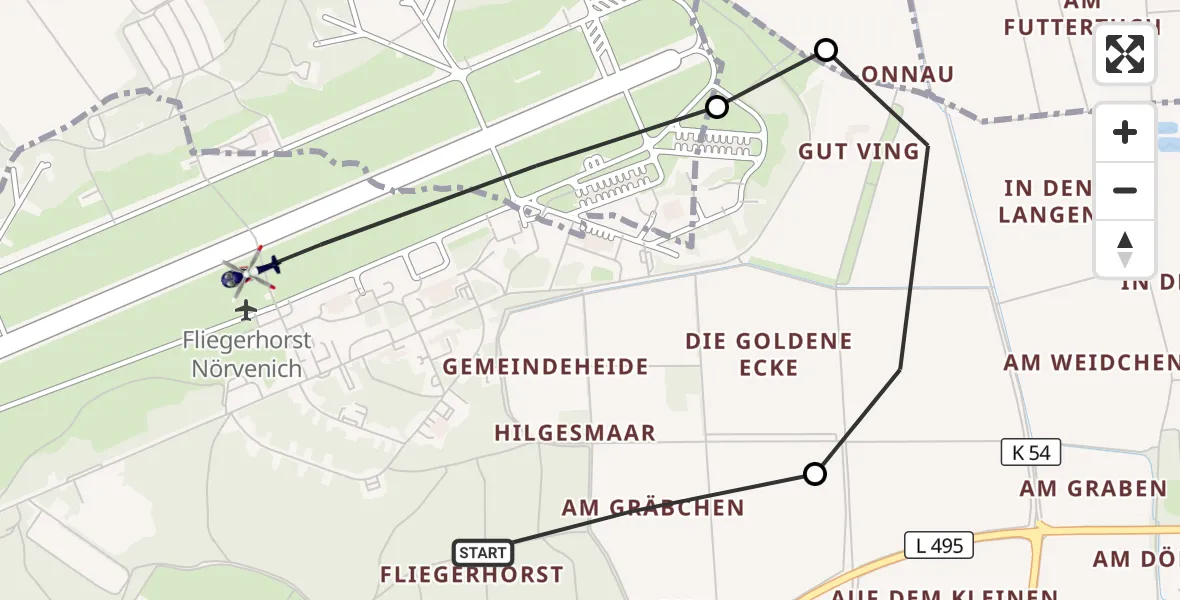 Flugroute Polizeihubschrauber Militärflugplatz Nörvenich - Militärflugplatz Nörvenich, 21 Juli 2026, 09:02