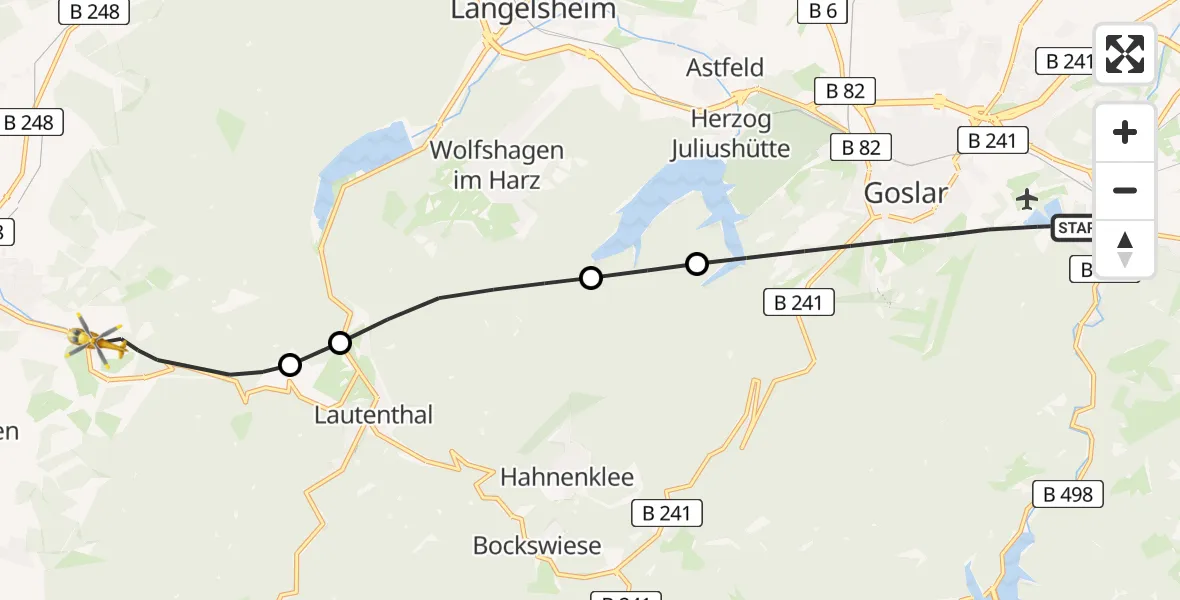 Flugroute Rettungshubschrauber Goslar - Harz (Landkreis Goslar), 21 Juli 2026, 09:08