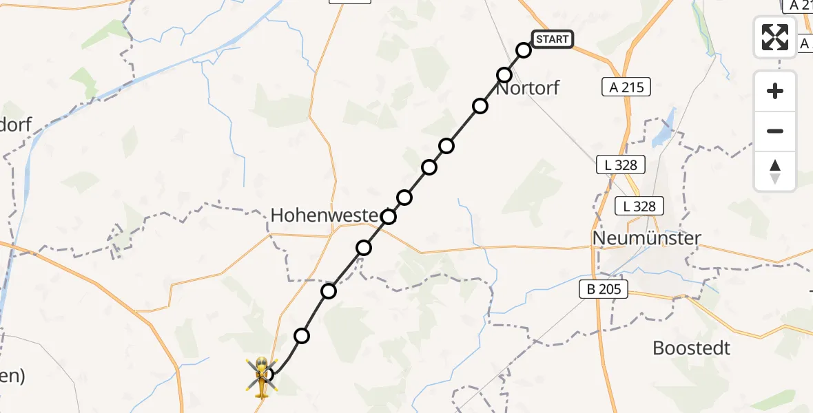 Flugroute Rettungshubschrauber Eisendorf - Itzehoe Hungriger Wolf Flugplatz, 21 Juli 2026, 09:08