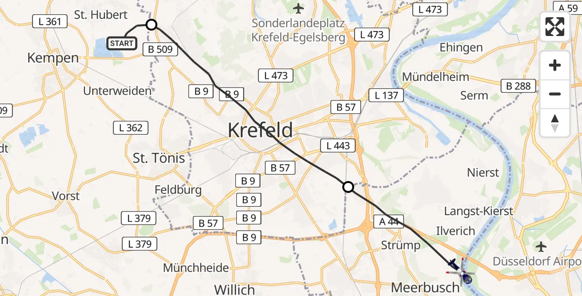 Flugroute Polizeihubschrauber Kempen - Meerbusch, 21 Juli 2026, 09:17