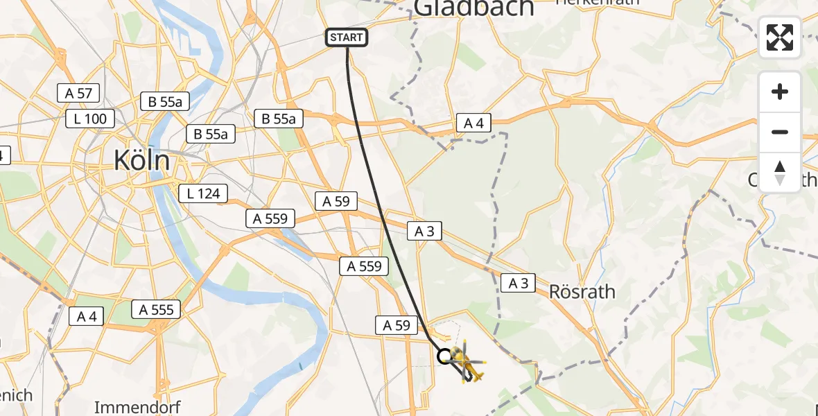 Flugroute Rettungshubschrauber Köln - Köln Bonn Flughafen, 21 Juli 2026, 09:19
