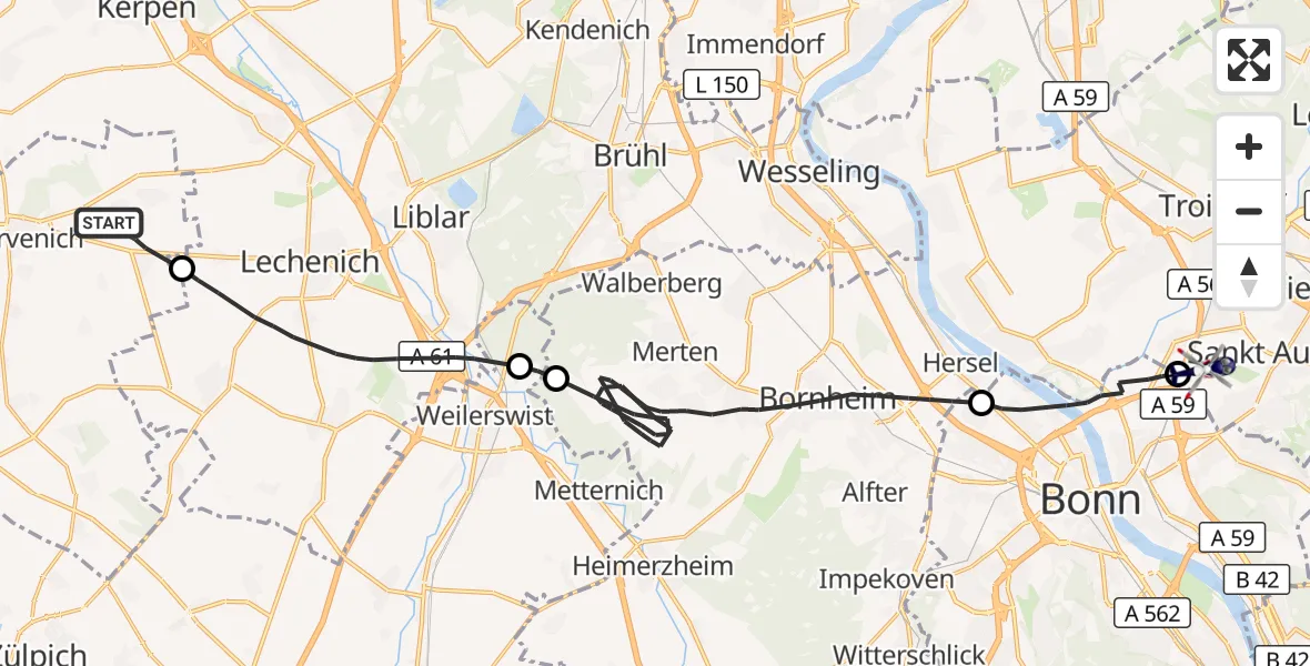 Flugroute Polizeihubschrauber Nörvenich - Sankt Augustin, 21 Juli 2026, 09:24