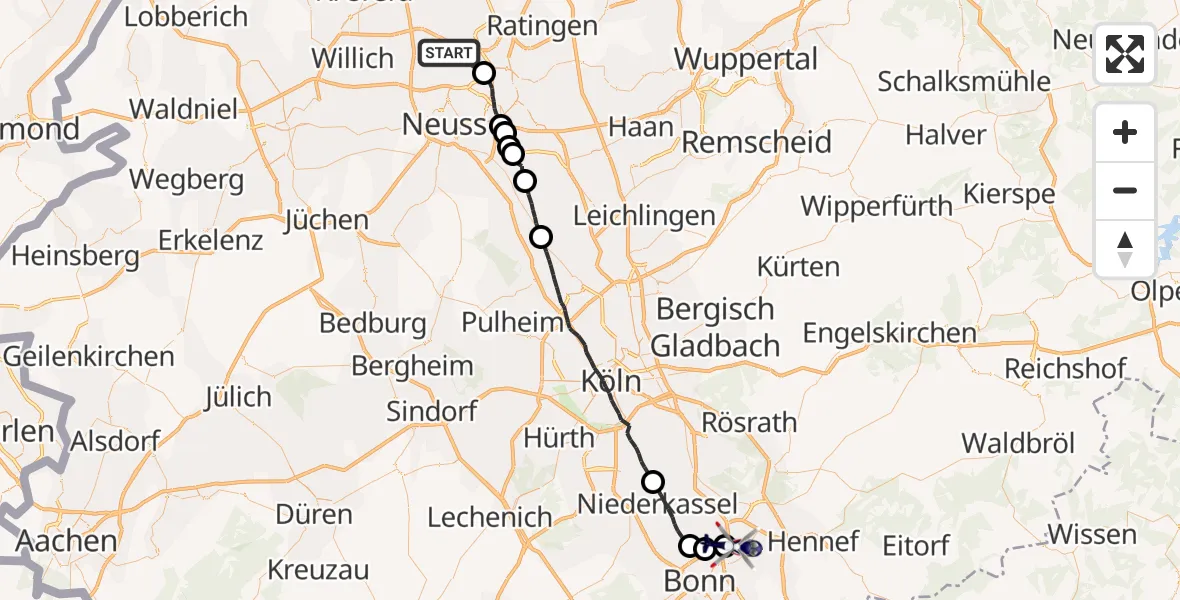 Flugroute Polizeihubschrauber Meerbusch - Sankt Augustin, 21 Juli 2026, 09:24