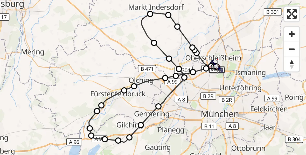 Flugroute Polizeihubschrauber Oberschleißheim - Oberschleissheim Hubschrauberlandeplatz, 21 Juli 2026, 09:32