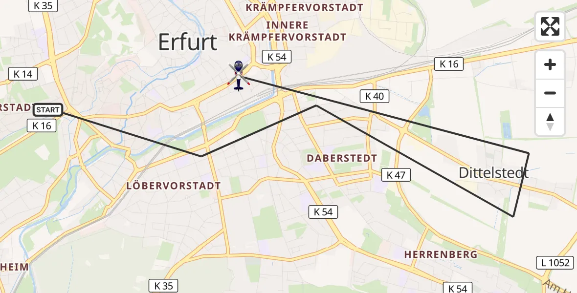 Flugroute Polizeihubschrauber Erfurt - Erfurt, 21 Juli 2026, 09:33