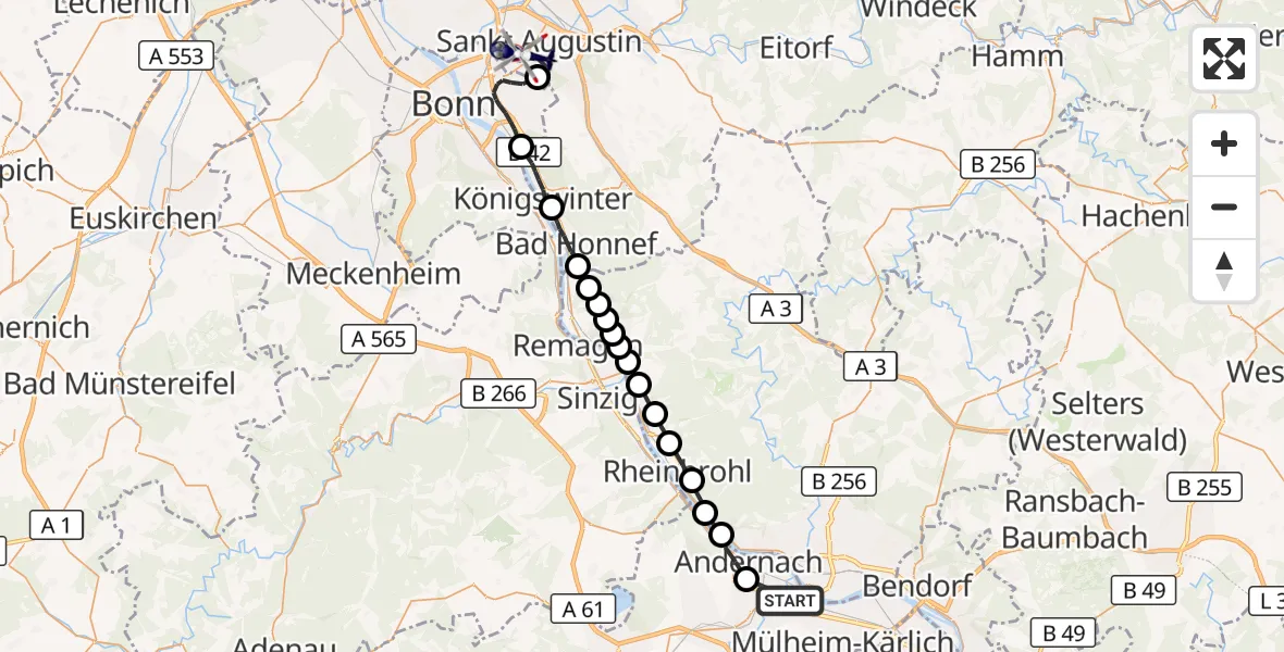 Flugroute Polizeihubschrauber Weißenthurm - Sankt Augustin, 21 Juli 2026, 09:34