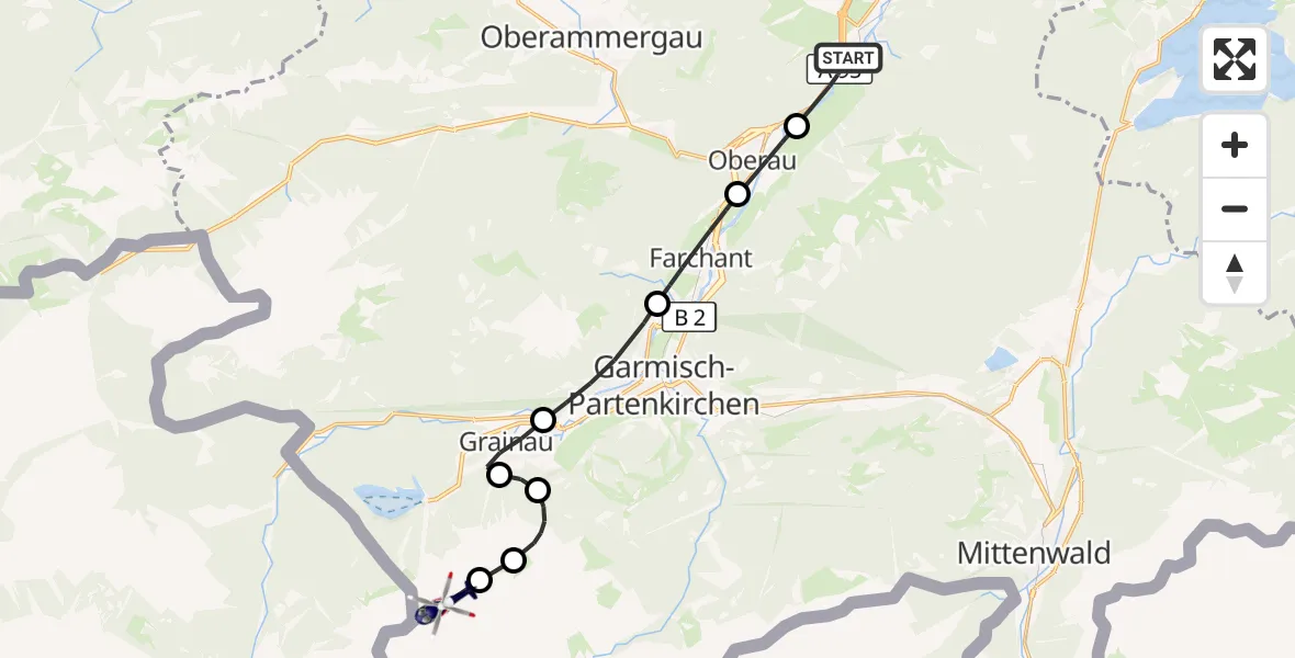 Flugroute Polizeihubschrauber Eschenlohe - Grainau, 21 Juli 2026, 09:40