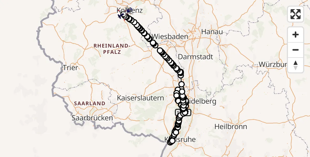 Flugroute Polizeihubschrauber Speyer - Winningen, 21 Juli 2026, 09:43