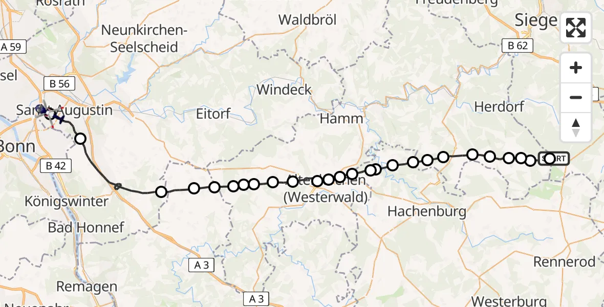 Flugroute Polizeihubschrauber Burbach - Bonn-Hangelar Flugplatz, 21 Juli 2026, 09:43