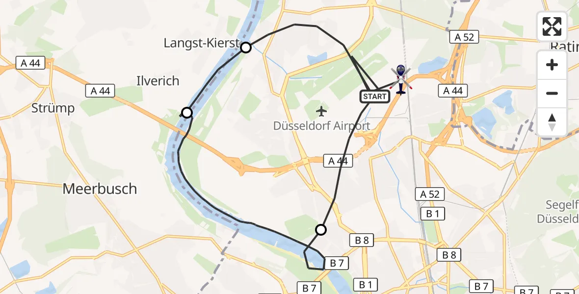 Flugroute Polizeihubschrauber Düsseldorf Flughafen - Düsseldorf Flughafen, 21 Juli 2026, 09:44