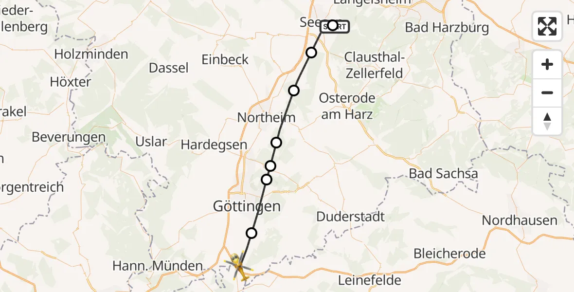 Flugroute Rettungshubschrauber Harz (Landkreis Goslar) - Friedland, 21 Juli 2026, 09:44