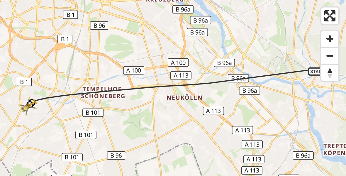 Flugroute Rettungshubschrauber Berlin - Charité Clinic Benjamin Franklin Campus, 21 Juli 2026, 09:55