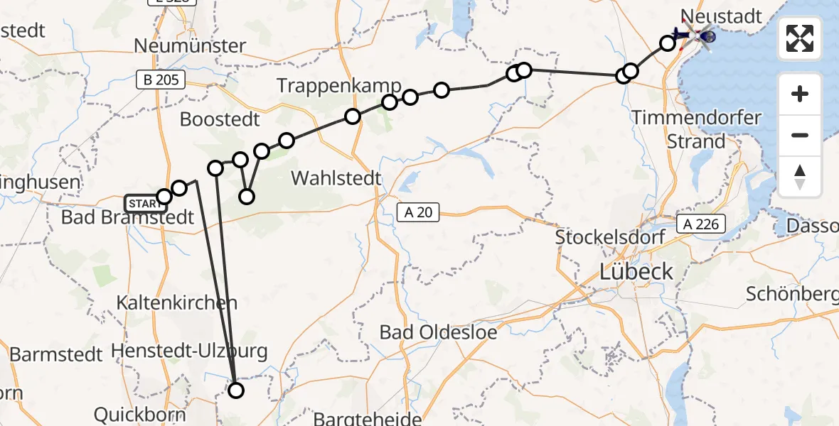 Flugroute Polizeihubschrauber Bad Bramstedt - Sierksdorf, 21 Juli 2026, 10:01