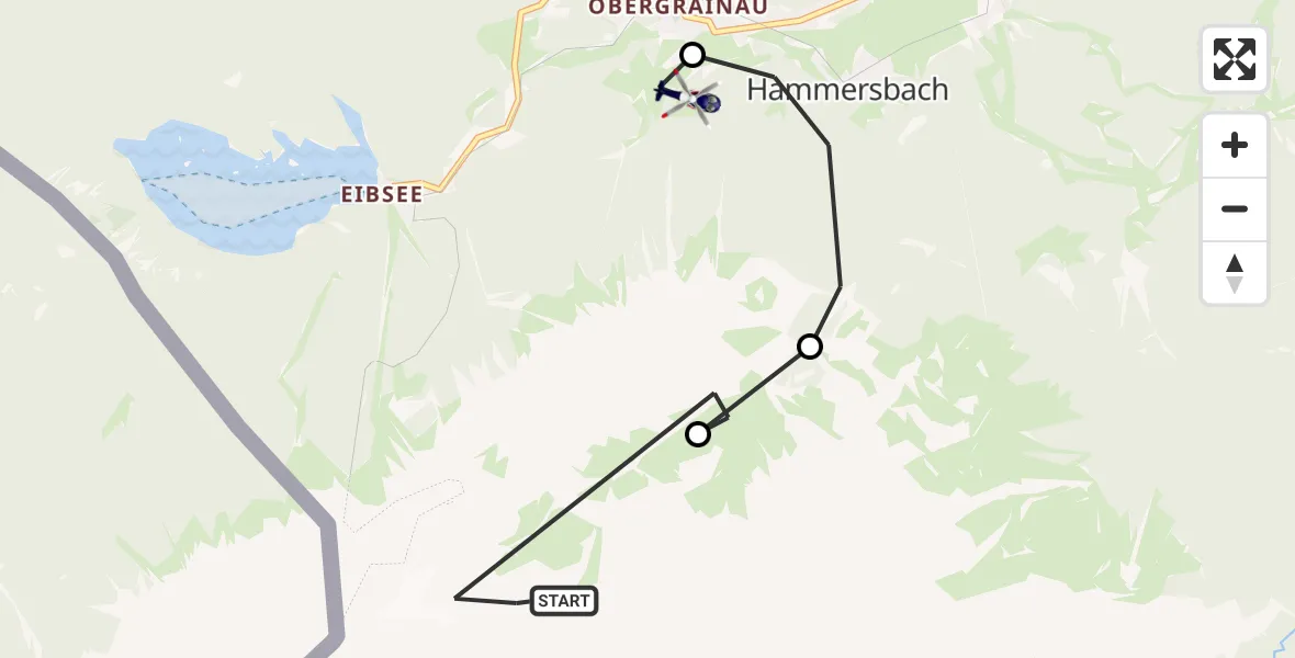 Flugroute Polizeihubschrauber Grainau - Brandweg Hubschrauberlandeplatz, 21 Juli 2026, 10:05