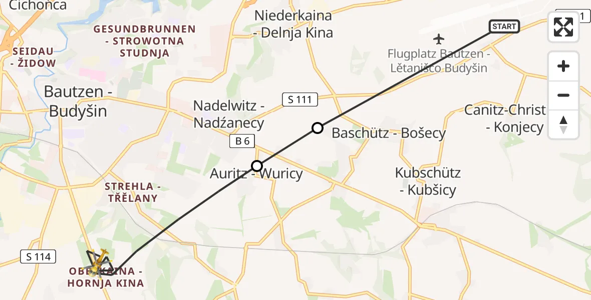 Flugroute Rettungshubschrauber Bautzen Flugplatz - Bautzen, 21 Juli 2026, 10:12