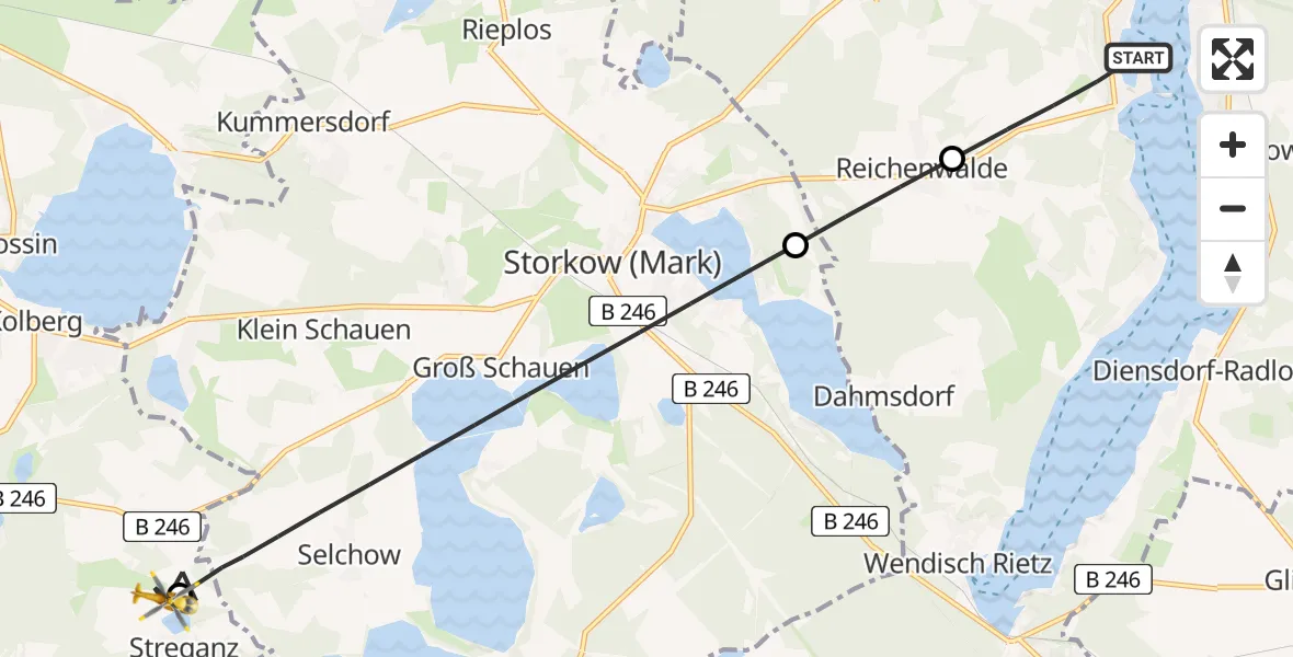 Flugroute Rettungshubschrauber Bad Saarow - Heidesee, 21 Juli 2026, 10:21