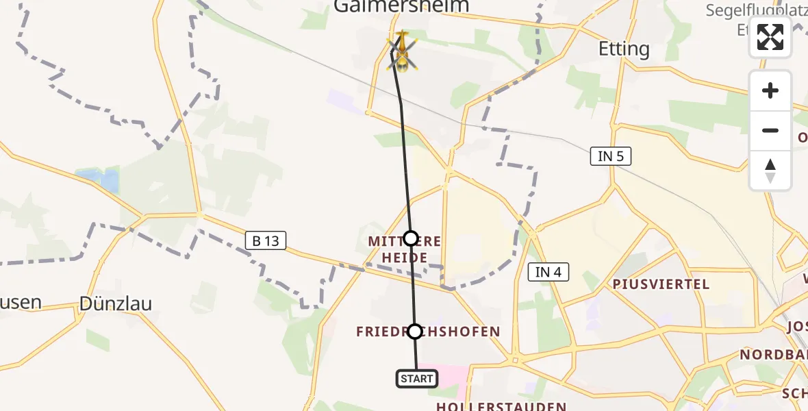Flugroute Rettungshubschrauber Ingolstadt Hospital - Gaimersheim, 21 Juli 2026, 10:26