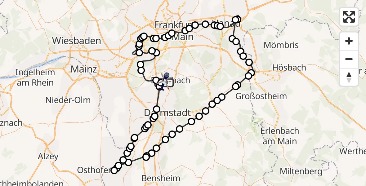 Flugroute Polizeihubschrauber Flughafen Frankfurt-Egelsbach - Flughafen Frankfurt-Egelsbach, 21 Juli 2026, 10:34